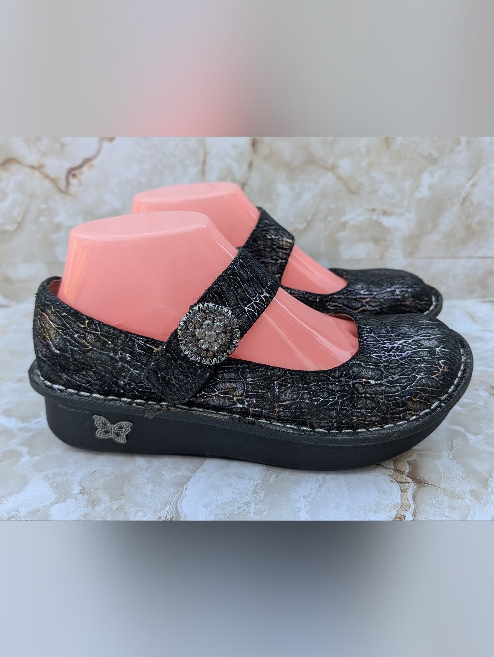 Alegria Black Metallic  Mary Jane Sandals Woman's Sz 37